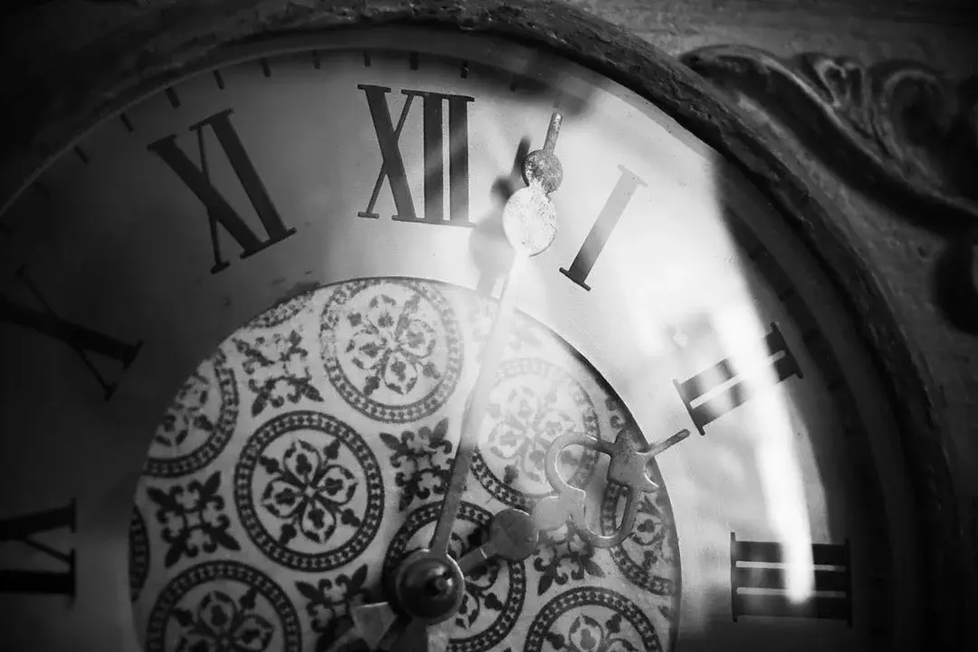 Vintage clock tower face close-up