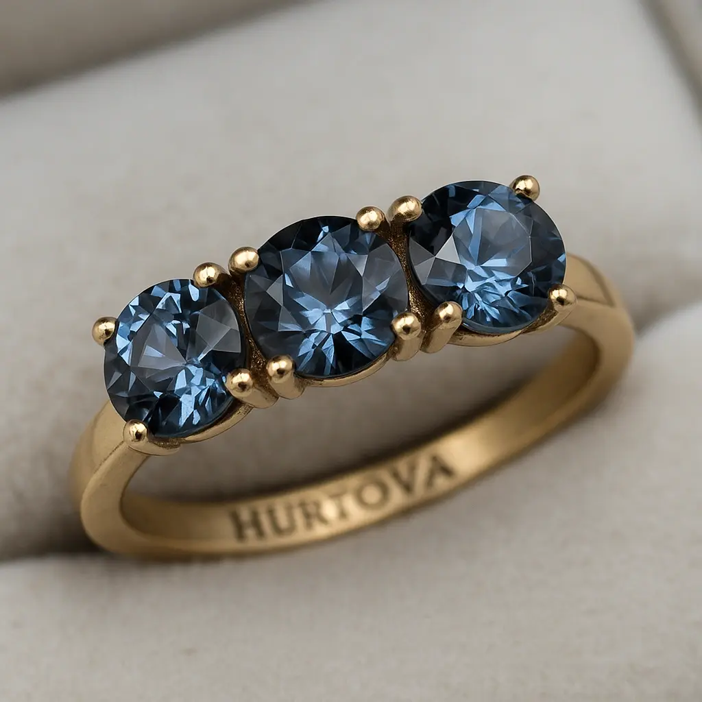 Вінтажна золота каблучка зі шпінелями у класичному стилі 1950-х, з гравіюванням HURTOVA всередині обідка | Ювелірні прикраси HURTOVA 