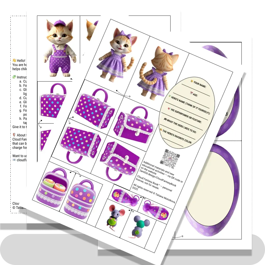 Character Cats and his things with a questionnaire Purple